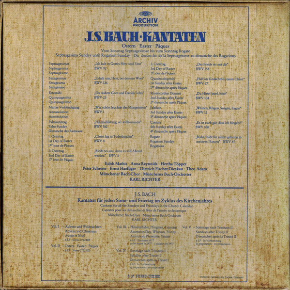 Johann Sebastian Bach, Edith Mathis, Anna Reynolds, Peter Schreier, Dietrich Fischer-Dieskau, Münchener Bach-Chor, Münchener Bach-Orchester – Kantaten Ostern = Easter = Pâques (6xLP) LP vinyl record, image 2 of 10