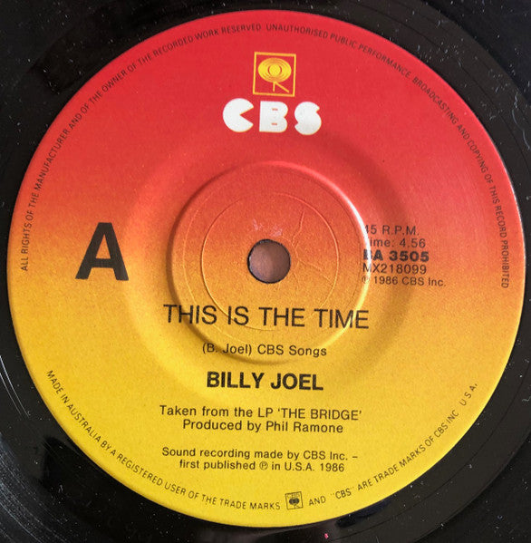 Billy Joel – This Is The Time 7" vinyl record, image 3 of 4