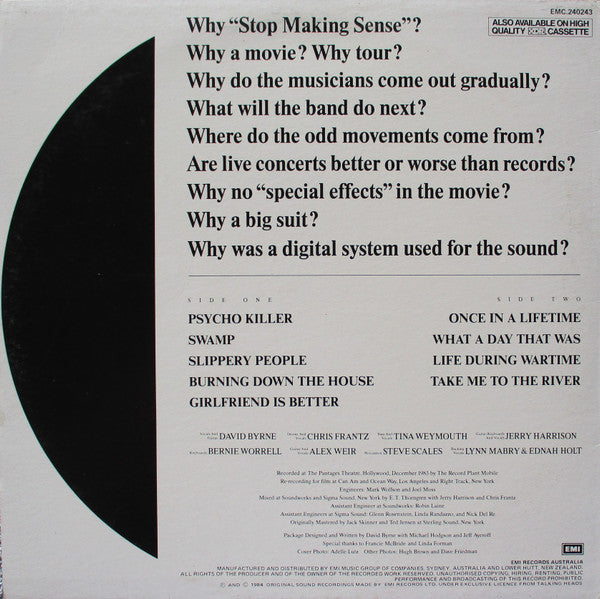 Talking Heads – Stop Making Sense LP vinyl record, image 2 of 6