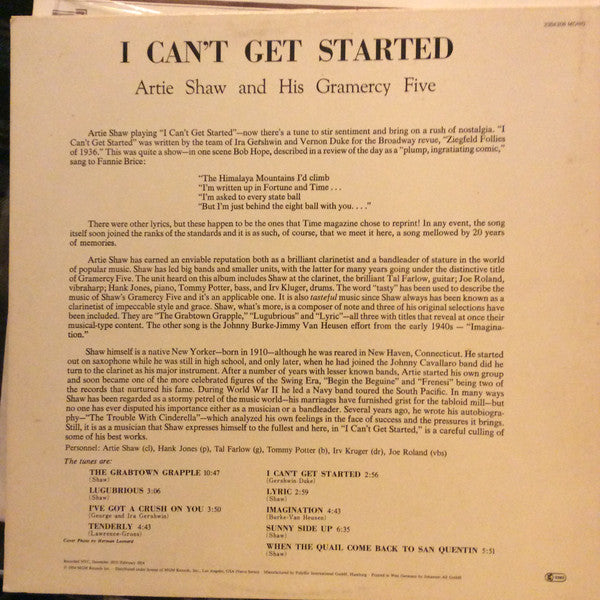 Artie Shaw And His Gramercy Five – I Can't Get Started... LP vinyl record, image 3 of 6