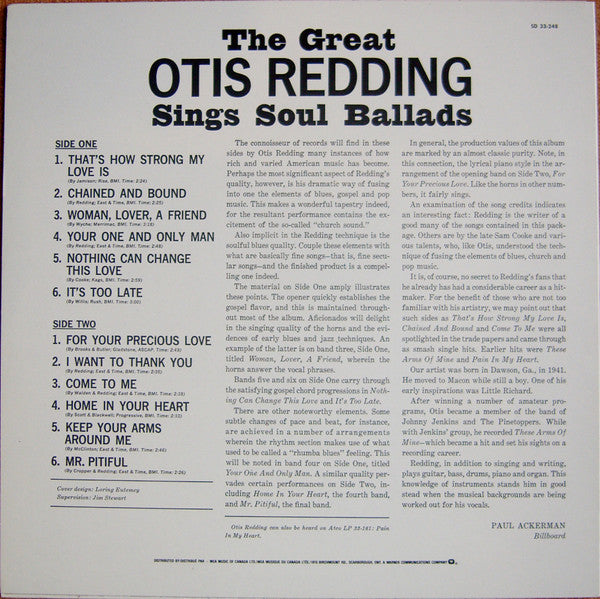 Otis Redding – The Great Otis Redding Sings Soul Ballads LP vinyl record, image 2 of 4
