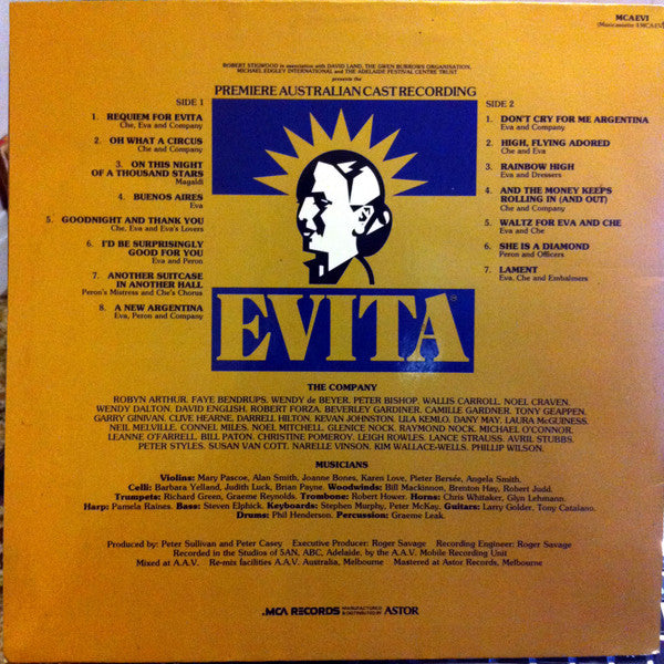 Andrew Lloyd Webber, Tim Rice – Evita Premiere Australian Cast Recording (Excerpts From The Australian Production) LP vinyl record, image 4 of 7