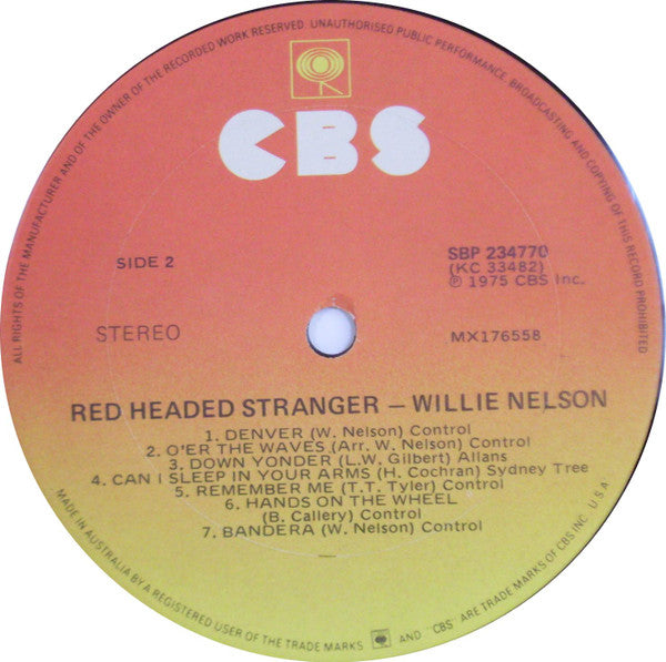 Willie Nelson – Red Headed Stranger LP vinyl record, image 4 of 4