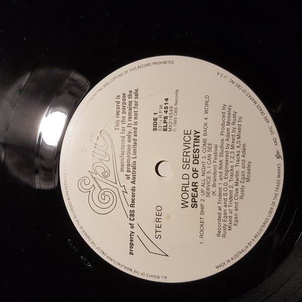 Spear Of Destiny – World Service LP vinyl record, image 3 of 3