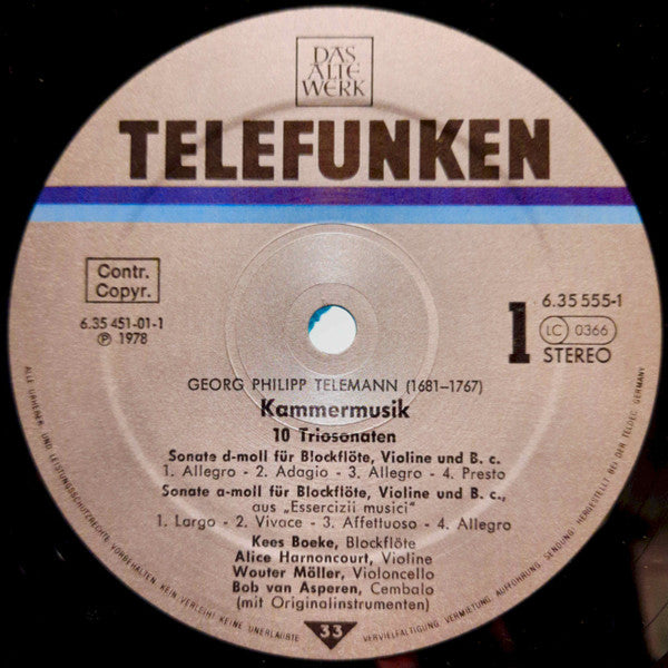 Georg Philipp Telemann – Kammermusik = Chamber Music, Vol. 2 (6xLP) LP vinyl record, image 3 of 4
