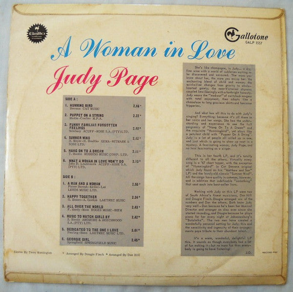 Judy Page – A Woman In Love LP vinyl record, image 2 of 4