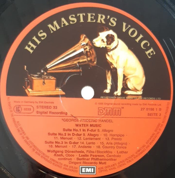 Georg Friedrich Händel, Riccardo Muti, Berliner Philharmoniker – Wassermusik / Water Music LP vinyl record, image 5 of 5