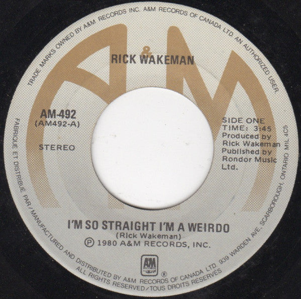 Rick Wakeman – I'm So Straight I'm A Weirdo 7" vinyl record, image 1 of 2