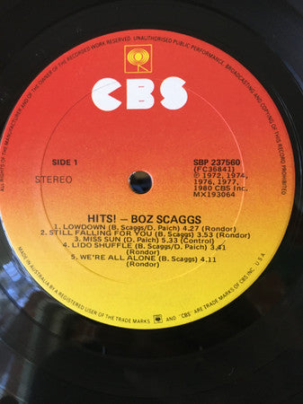 Boz Scaggs – Hits! LP vinyl record, image 3 of 4