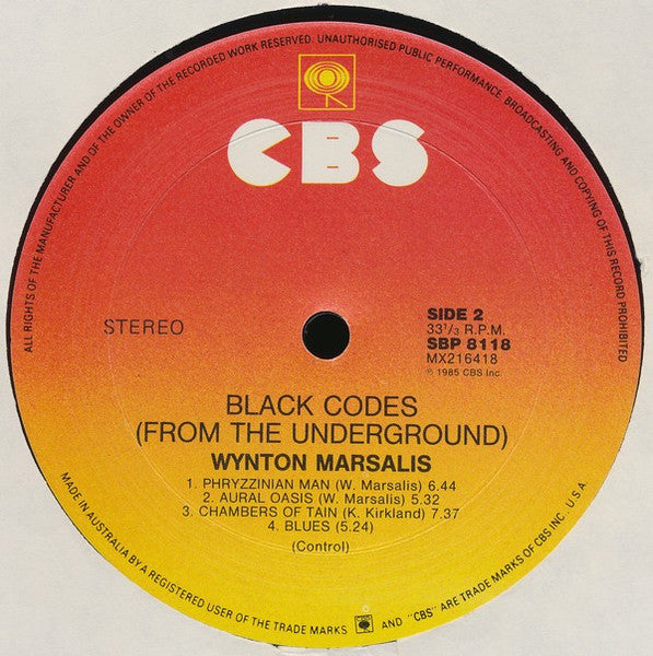 Wynton Marsalis – Black Codes (From The Underground) LP vinyl record, image 4 of 4