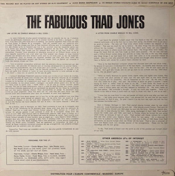 Thad Jones – The Fabulous Thad Jones LP vinyl record, image 2 of 4
