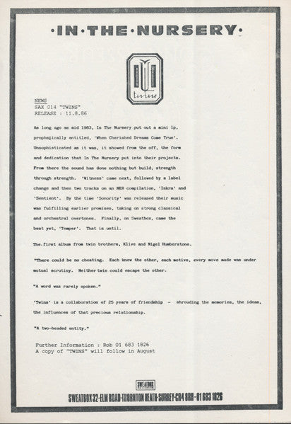 In The Nursery – Twins LP vinyl record, image 2 of 2