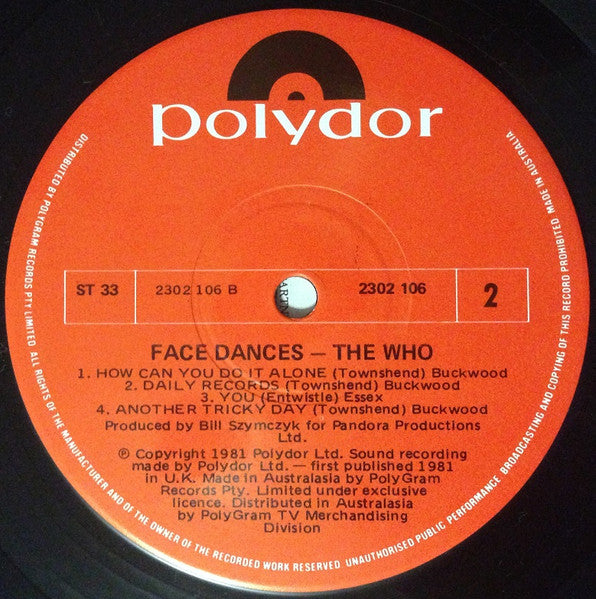 The Who – Face Dances LP vinyl record, image 6 of 6
