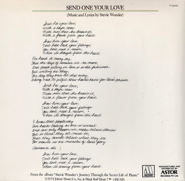 Stevie Wonder – Send One Your Love 7" vinyl record, image 2 of 4