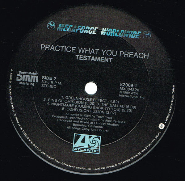 Testament – Practice What You Preach LP vinyl record, image 4 of 4