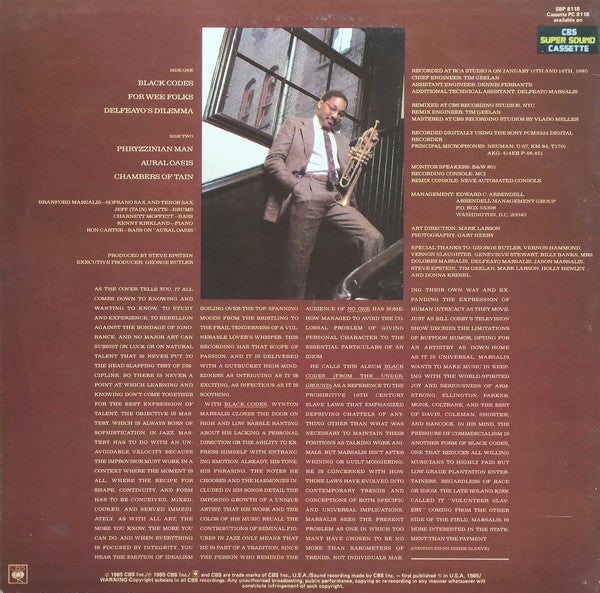 Wynton Marsalis – Black Codes (From The Underground) LP vinyl record, image 2 of 4