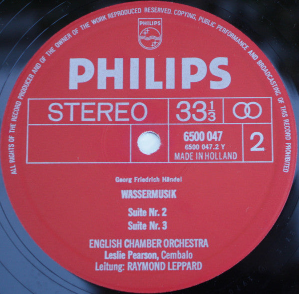 Georg Friedrich Händel, English Chamber Orchestra, Raymond Leppard – Wassermusik LP vinyl record, image 4 of 4
