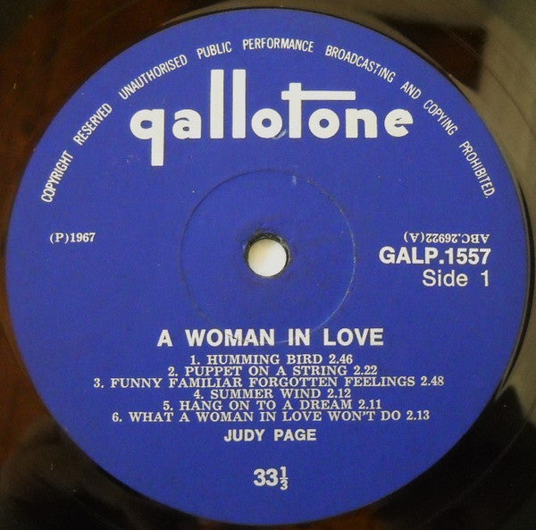 Judy Page – A Woman In Love LP vinyl record, image 3 of 4