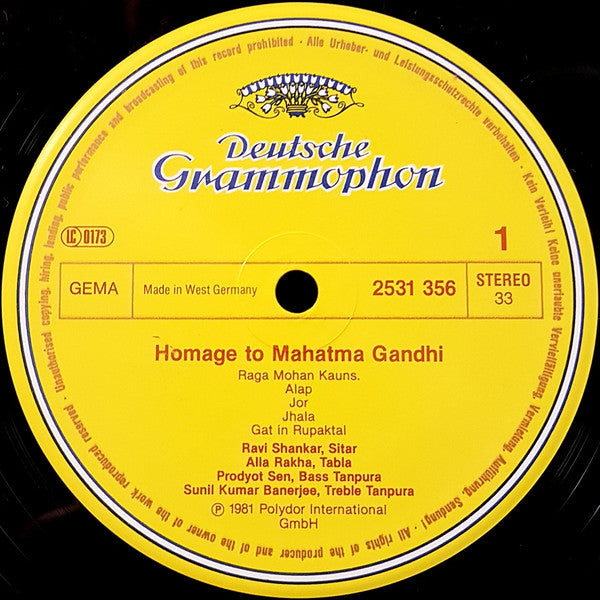 Ravi Shankar – Homage To Mahatma Gandhi & Baba Allauddin LP vinyl record, image 3 of 4
