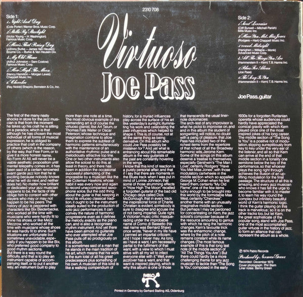 Joe Pass – Virtuoso LP vinyl record, image 2 of 4