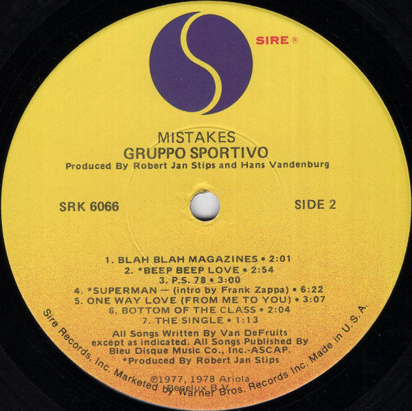 Gruppo Sportivo – Mistakes LP vinyl record, image 3 of 3
