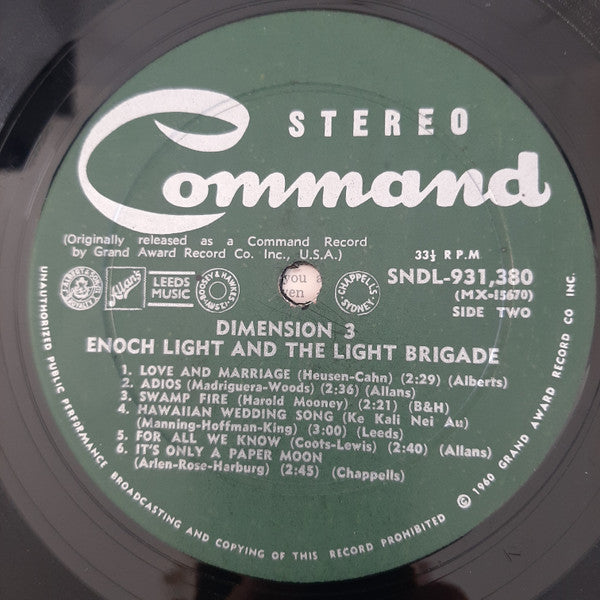 Enoch Light And The Light Brigade – Dimension •3• LP vinyl record, image 4 of 4