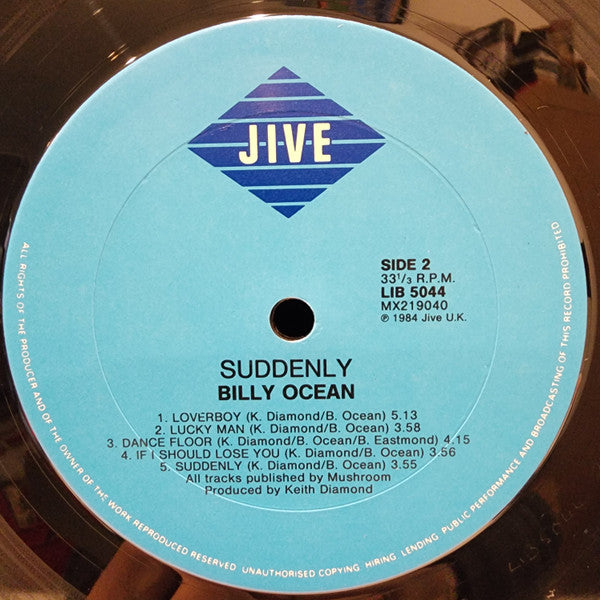 Billy Ocean – Suddenly LP vinyl record, image 4 of 4