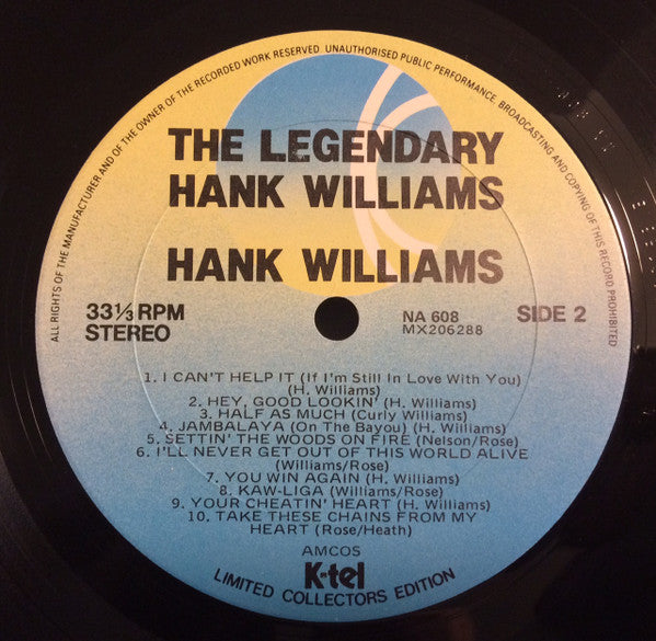 Hank Williams – The Legendary Hank Williams LP vinyl record, image 4 of 4
