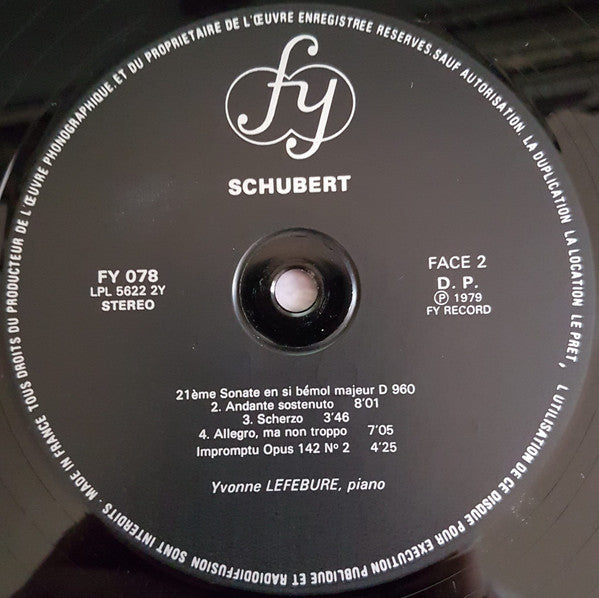 Franz Schubert, Yvonne Lefébure – Schubert / Yvonne Lefèbure LP vinyl record, image 4 of 4