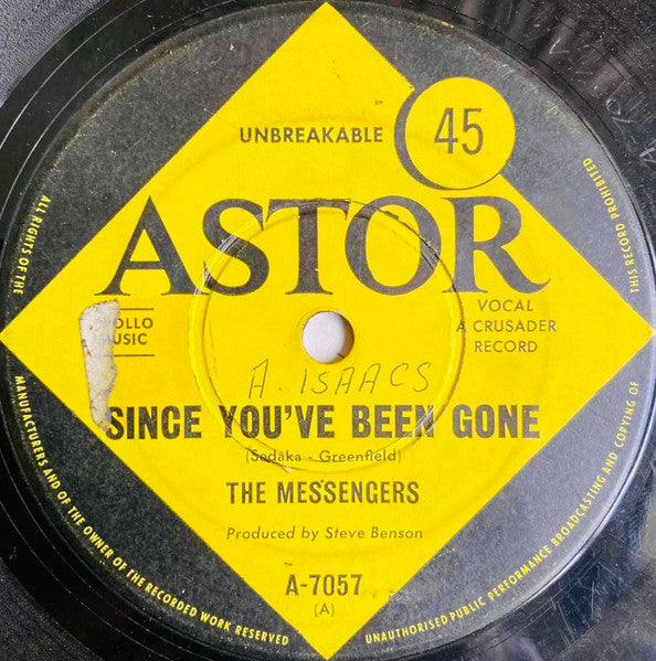 The Messengers – Since You've Been Gone / You've Got Me Cryin' 7" vinyl record