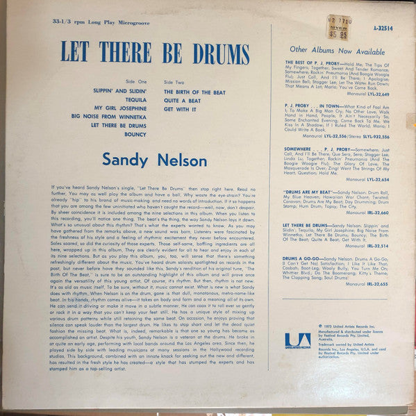 Sandy Nelson – Let There Be Drums LP vinyl record, image 2 of 3