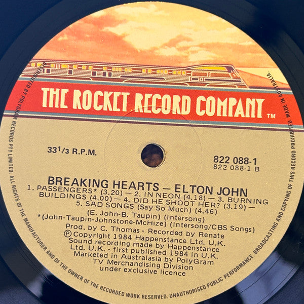 Elton John – Breaking Hearts LP vinyl record, image 4 of 4