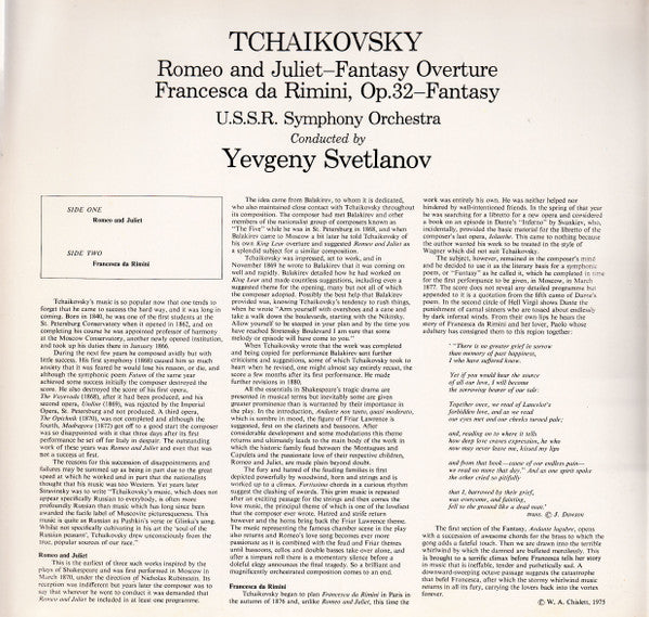 Pyotr Ilyich Tchaikovsky – Yevgeny Svetlanov Conducts Tchaikovsky LP vinyl record, image 4 of 5