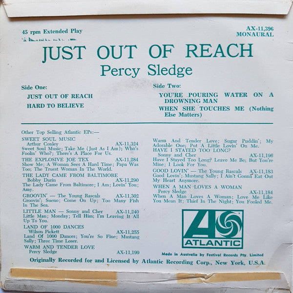 Percy Sledge – Just Out Of Reach 7" vinyl record, image 2 of 4