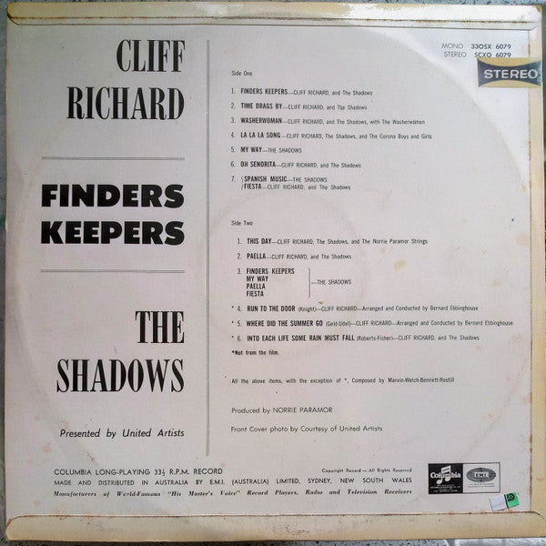 Cliff Richard & The Shadows – Finders Keepers LP vinyl record, image 2 of 4