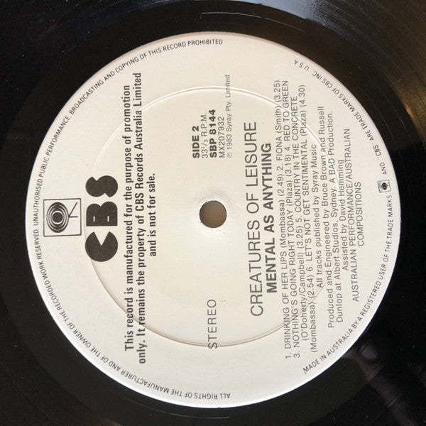 Mental As Anything – Creatures Of Leisure LP vinyl record, image 5 of 5