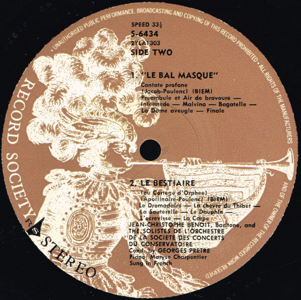 Francis Poulenc – Le Bal Masqué • Rapsodie Nègre • Chansons Villageoises • Le Bestiaire LP vinyl record, image 4 of 10