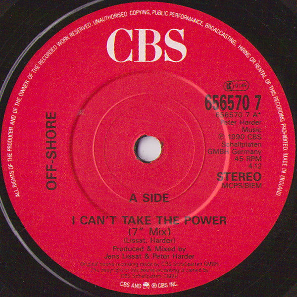 Off-Shore – I Can't Take The Power 7" vinyl record, image 3 of 4