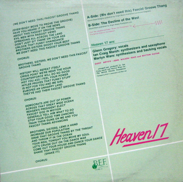 Heaven 17 – (We Don't Need This) Fascist Groove Thang 12" vinyl record, image 2 of 4