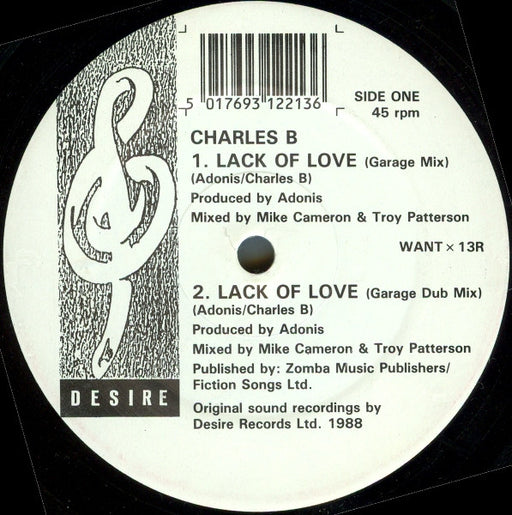 Charles B – Lack Of Love 12" vinyl record, image 1 of 2