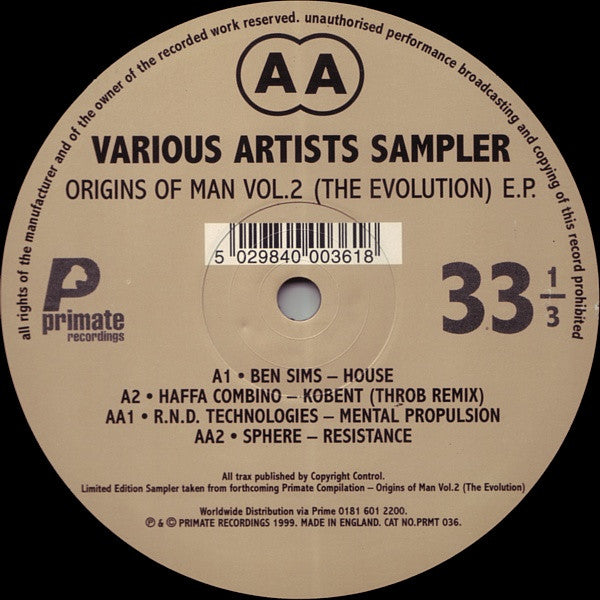 Various – Origins Of Man Vol. 2 (The Evolution) E.P. 12" vinyl record, image 4 of 4