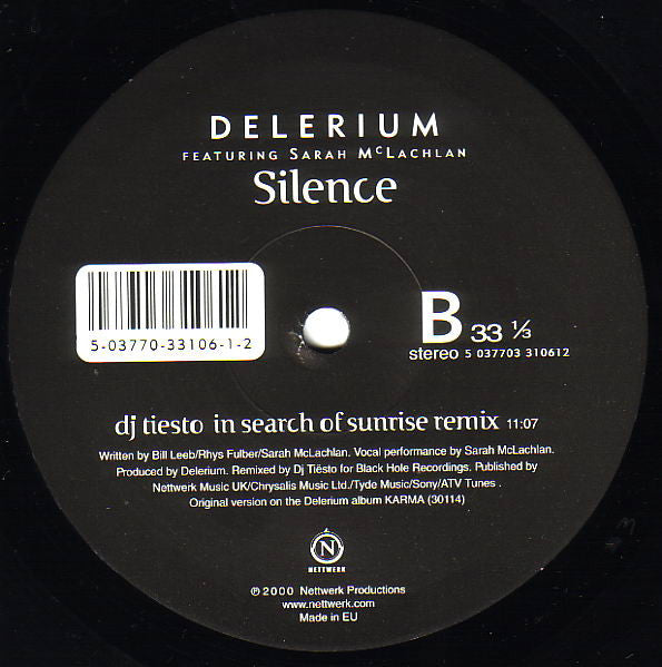 Delerium, Sarah McLachlan – Silence (Remixes By Airscape And Dj Tiësto) 12" vinyl record, image 4 of 4
