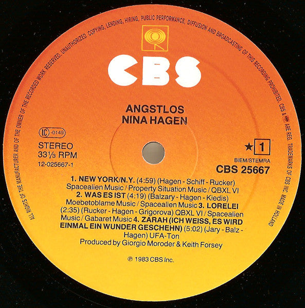 Nina Hagen – Angstlos LP vinyl record, image 3 of 9