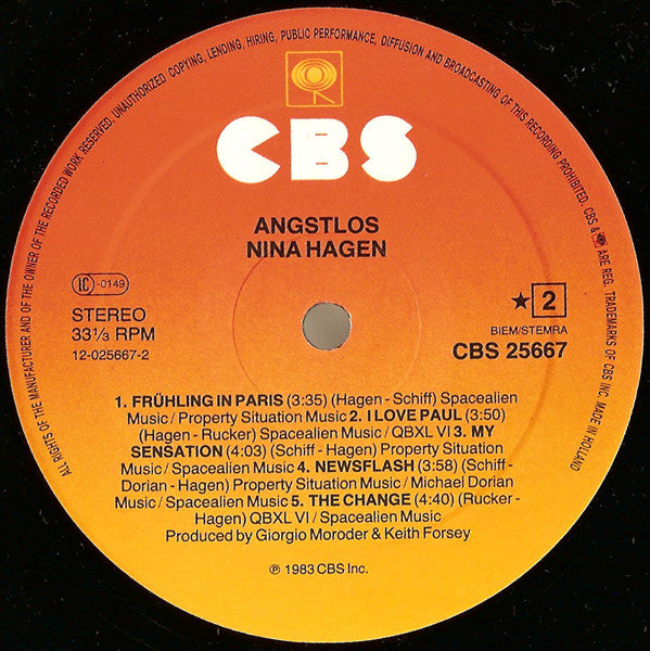 Nina Hagen – Angstlos LP vinyl record, image 4 of 9