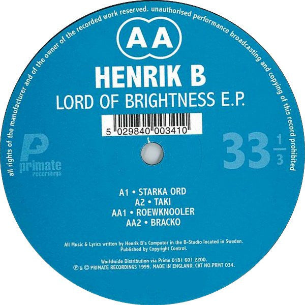 Henrik B – Lord Of Brightness EP 12" vinyl record, image 4 of 4
