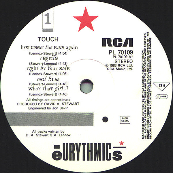 Eurythmics – Touch LP vinyl record, image 3 of 7