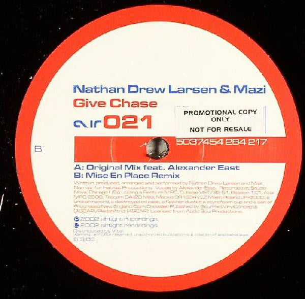 Nathan Larsen, Mazi Namvar – Give Chase 12" vinyl record, image 1 of 2