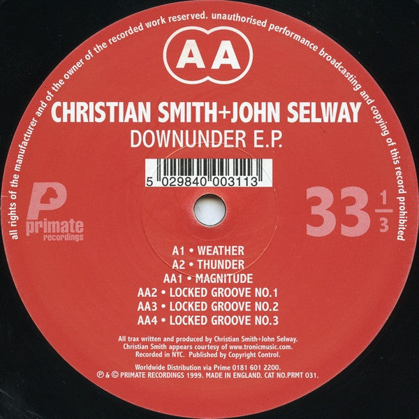 Christian Smith & John Selway – Downunder EP 12" vinyl record, image 4 of 4