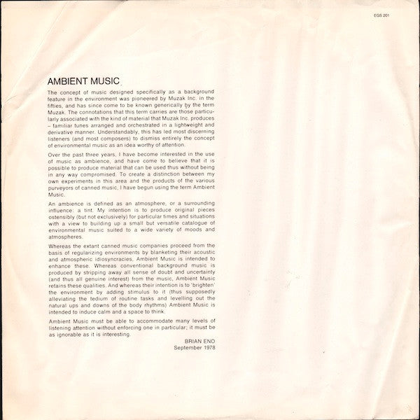 Brian Eno – Ambient 1 (Music For Airports) LP vinyl record, image 3 of 5