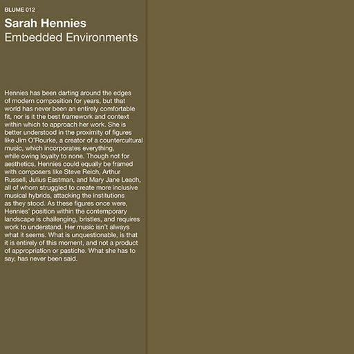 Sarah Hennies – Embedded Environments (LP, Vinyl Record Album)
